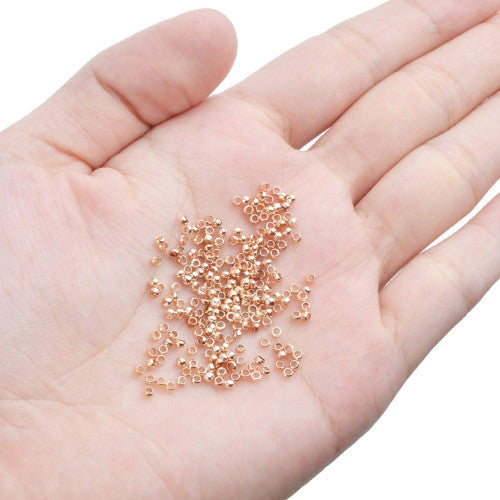 Crimp Beads, Rondelle, Brass, Rose Gold, 2x1mm, ID 1.2mm - BEADED CREATIONS