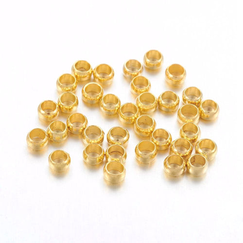Crimp Beads, Rondelle, Golden, Brass, 3mm - BEADED CREATIONS