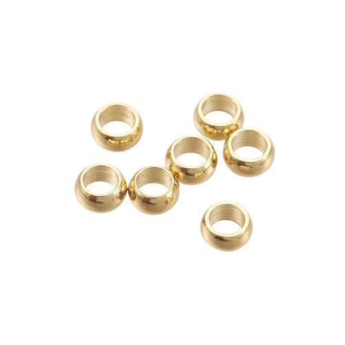 Crimp Beads, Rondelle, Stainless Steel, 18K Gold Plated, 1.9x0.8mm, ID 1mm - BEADED CREATIONS