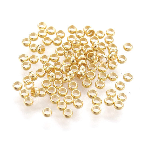 Crimp Beads, Rondelle, Stainless Steel, 18K Gold Plated, 1.9x0.8mm, ID 1mm - BEADED CREATIONS