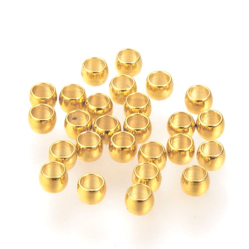 Crimp Beads, Rondelle, Stainless Steel, 24K Gold Plated, 2x1.5mm, ID 1mm - BEADED CREATIONS