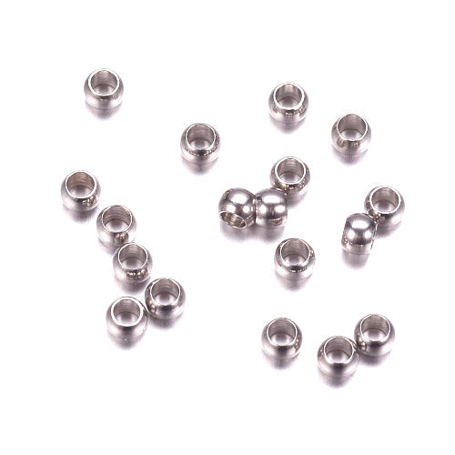 Crimp Beads, Rondelle, Stainless Steel, Silver,  2x1.5mm, ID 1mm - BEADED CREATIONS