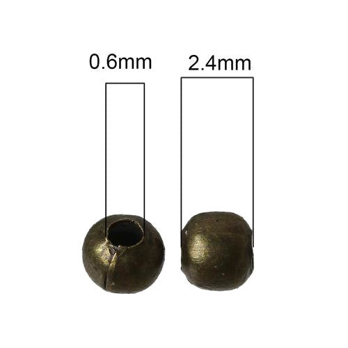 Crimp Beads, Round, Brass, Antique Bronze, 2.4mm, ID 0.6mm - BEADED CREATIONS