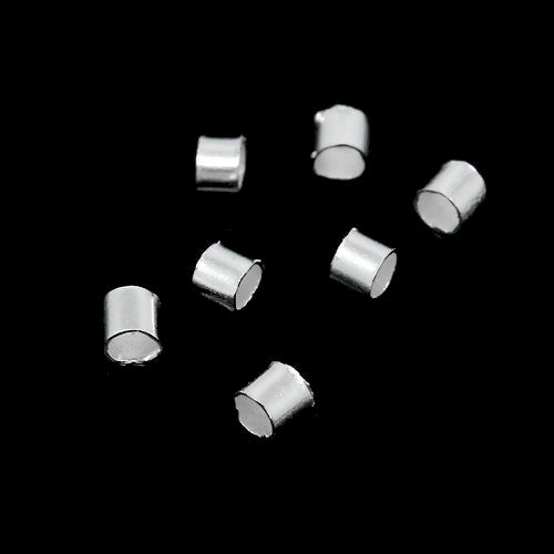 Crimp Beads, Tube, Alloy, Silver Plated, 2x2mm, ID 1.5mm - BEADED CREATIONS