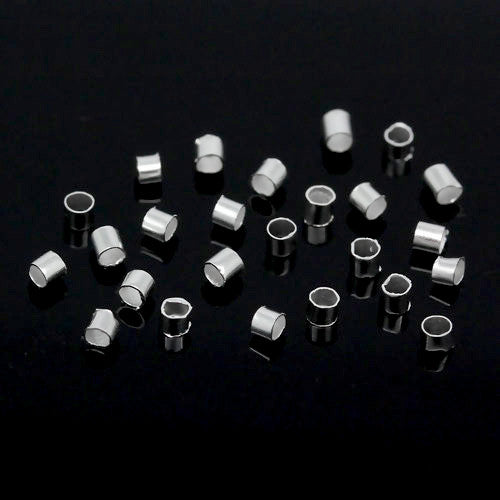 Crimp Beads, Tube, Alloy, Silver Plated, 2x2mm, ID 1.5mm - BEADED CREATIONS