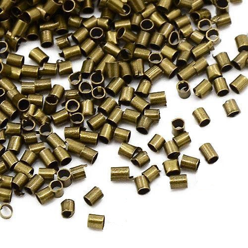 Crimp Beads, Tube, Brass, Antique Bronze, 2x2mm, ID 1.4mm - BEADED CREATIONS