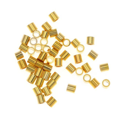 Crimp Beads, Tube, Brass, Golden, 1.5mm, ID 1mm - BEADED CREATIONS