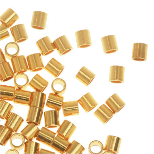 Crimp Beads, Tubes, Brass, Golden, 2x2mm, ID 1.4mm - BEADED CREATIONS