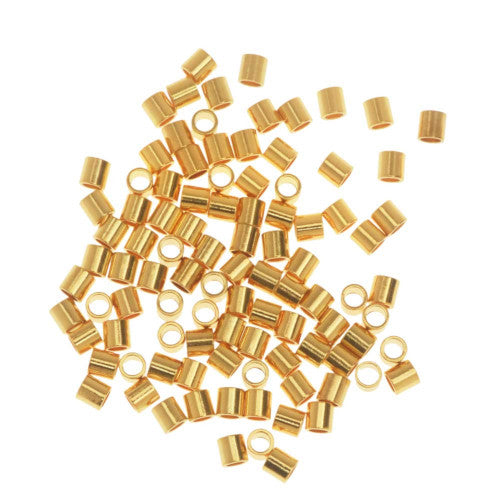 Crimp Beads, Tubes, Brass, Golden, 2x2mm, ID 1.4mm - BEADED CREATIONS