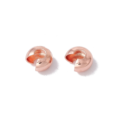Crimp Beads Covers, Brass, Rose Gold, 6mm - BEADED CREATIONS