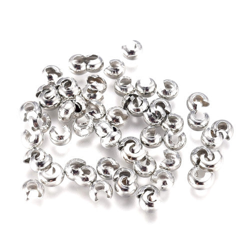 Crimp Beads Covers, Silver, Brass, 4x2.5mm - BEADED CREATIONS