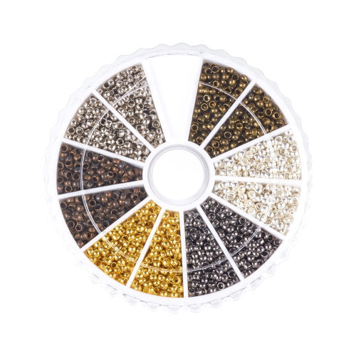 Crimp Beads, Rondelle, Brass, Variety Pack, 2x2mm, ID 1.2mm - BEADED CREATIONS