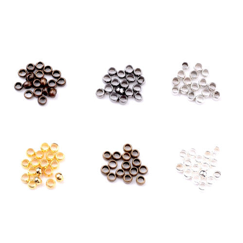 Crimp Beads, Rondelle, Brass, Variety Pack, 2x2mm, ID 1.2mm - BEADED CREATIONS