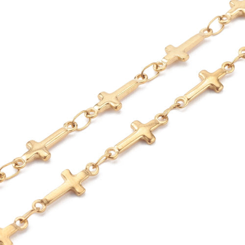 Cross Link Chain Necklace, Stainless Steel, Golden, 42.2cm - BEADED CREATIONS