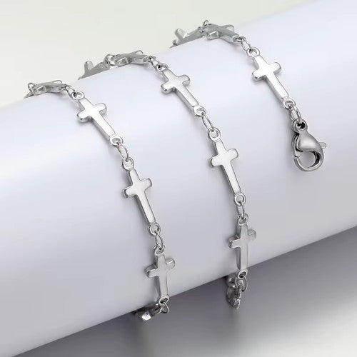 Cross Link Chain Necklace, Stainless Steel, Silver, 45.5cm - BEADED CREATIONS