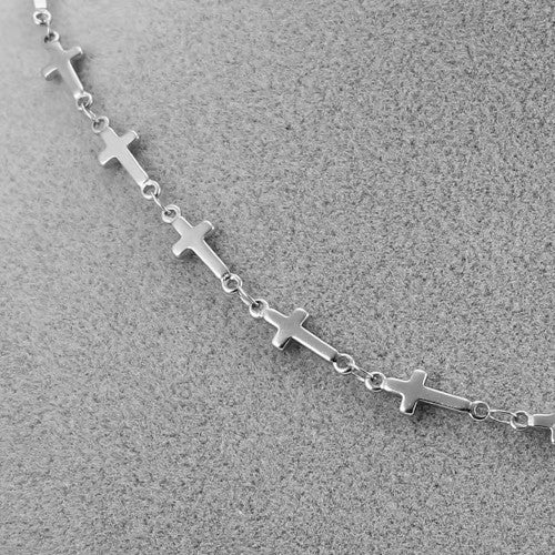 Cross Link Chain Necklace, Stainless Steel, Silver, 45.5cm - BEADED CREATIONS