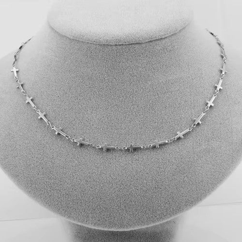 Cross Link Chain Necklace, Stainless Steel, Silver, 45.5cm - BEADED CREATIONS