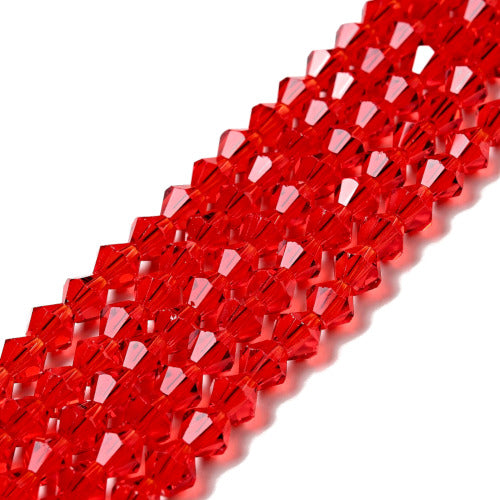 Crystal Glass Beads, Austrian Crystal 5301, Faceted Bicone, Top Drilled, Red, 6mm - BEADED CREATIONS