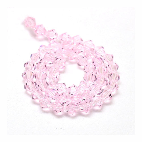 Crystal Glass Beads, Austrian Crystal 5301, Faceted, Bicone, Top Drilled, Pink, 3mm - BEADED CREATIONS