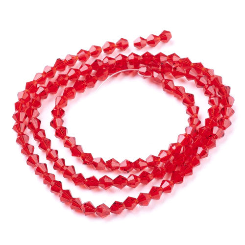 Crystal Glass Beads, Austrian Crystal, Bicone, Red, 4mm - BEADED CREATIONS