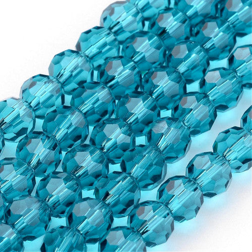 Crystal Glass Beads, Austrian Crystal, Round, Faceted, Cyan, 8mm - BEADED CREATIONS