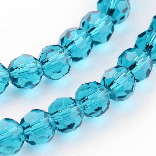 Crystal Glass Beads, Austrian Crystal, Round, Faceted, Cyan, 8mm - BEADED CREATIONS