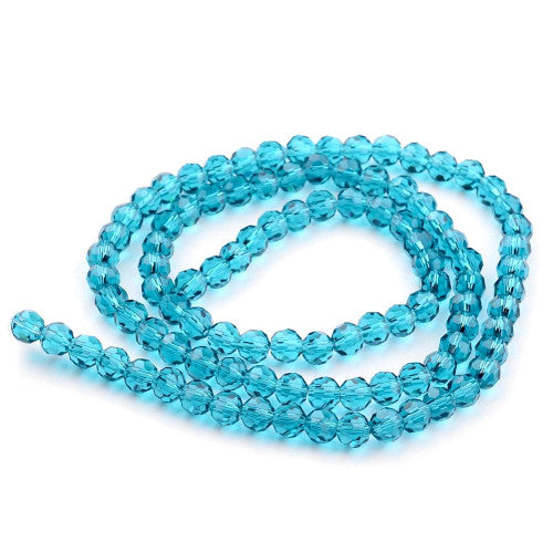 Crystal Glass Beads, Austrian Crystal, Round, Faceted, Cyan, 8mm - BEADED CREATIONS