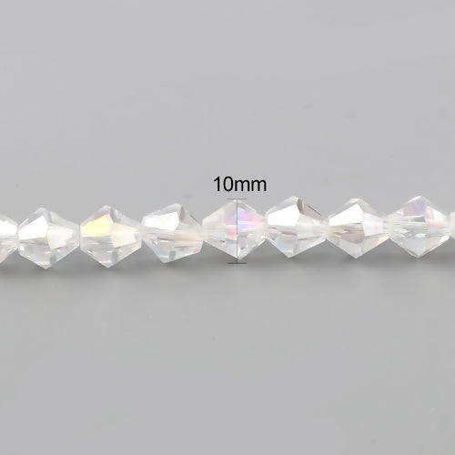 Crystal Glass Beads, Bicone, Faceted, Clear, AB, 10mm - BEADED CREATIONS