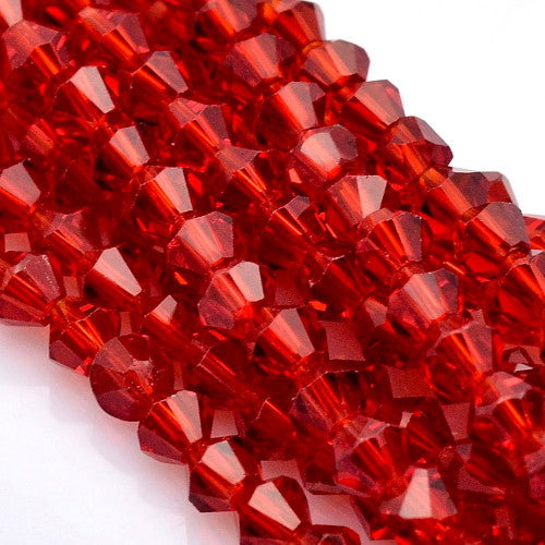 Crystal Glass Beads, Bicone, Faceted, Firebrick, 4mm - BEADED CREATIONS