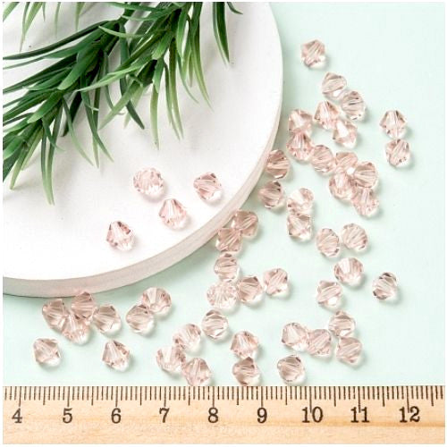 Crystal Glass Beads, Bicone, Faceted, Light Pink, 6mm - BEADED CREATIONS