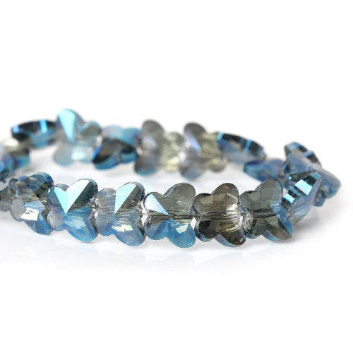 Crystal Glass Beads, Butterfly, Faceted, Ink Blue, AB, 10mm - BEADED CREATIONS