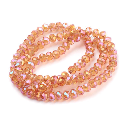 Crystal Glass Beads, Electroplated, Full Rainbow Plated, Rondelle, Faceted, Dark Orange, 6mm - BEADED CREATIONS