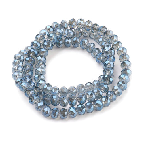 Crystal Glass Beads, Electroplated, Full Rainbow Plated, Rondelle, Faceted, Steel Blue, 6mm - BEADED CREATIONS
