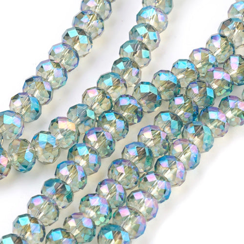 Crystal Glass Beads, Electroplated, Full Rainbow Plated, Rondelle, Faceted, Turquoise, 6mm - BEADED CREATIONS