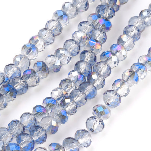 Crystal Glass Beads, Electroplated, Half Rainbow Plated, Rondelle, Faceted, Aqua, 6mm - BEADED CREATIONS