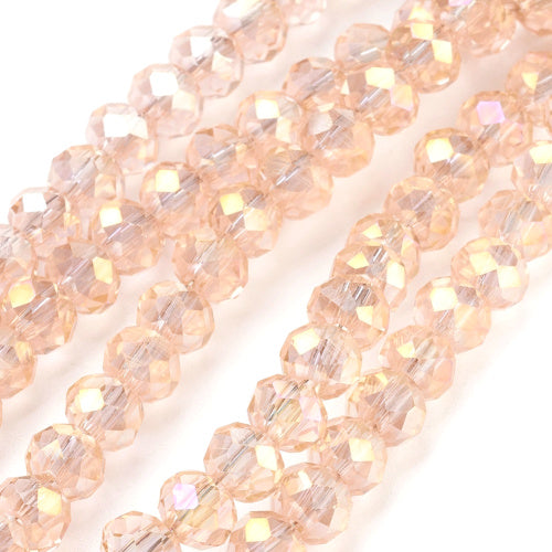 Crystal Glass Beads, Electroplated, Rondelle, Faceted, AB, Bisque, 6mm - BEADED CREATIONS