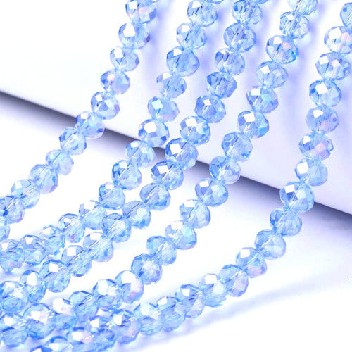 Crystal Glass Beads, Electroplated, Rondelle, Faceted, AB, Light Sky Blue, 6mm - BEADED CREATIONS