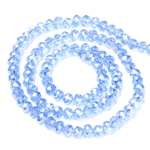 Crystal Glass Beads, Electroplated, Rondelle, Faceted, AB, Light Sky Blue, 6mm - BEADED CREATIONS