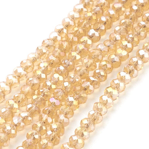 Crystal Glass Beads, Electroplated, Rondelle, Faceted, AB, Wheat, 6mm - BEADED CREATIONS
