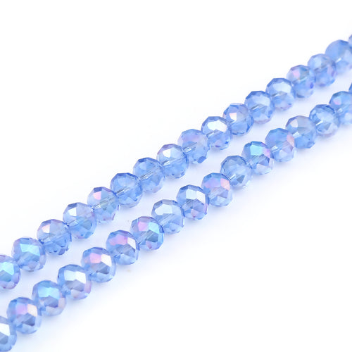 Crystal Glass Beads, Electroplated, Rondelle, Faceted, Blue, 8mm - BEADED CREATIONS