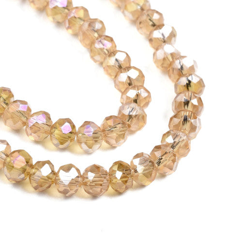 Crystal Glass Beads, Electroplated, Rondelle, Faceted, Goldenrod, AB, 4mm - BEADED CREATIONS