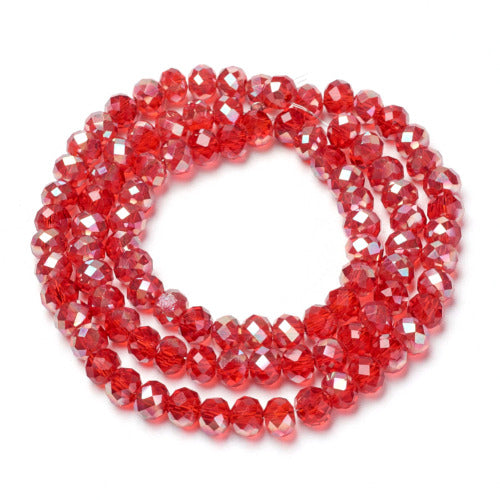 Crystal Glass Beads, Electroplated, Rondelle, Faceted, Half Plated, AB, Fire Brick, 4mm - BEADED CREATIONS