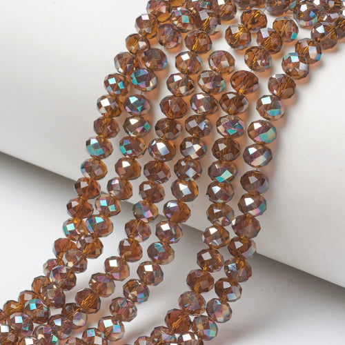 Crystal Glass Beads, Electroplated, Rondelle, Faceted, Half Plated, AB, Sienna, 4mm - BEADED CREATIONS