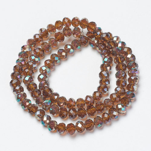 Crystal Glass Beads, Electroplated, Rondelle, Faceted, Half Plated, AB, Sienna, 4mm - BEADED CREATIONS