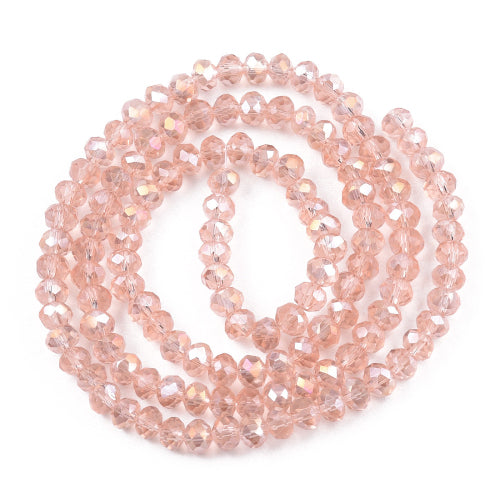 Crystal Glass Beads, Electroplated, Rondelle, Faceted, Misty Rose, AB, 6mm - BEADED CREATIONS