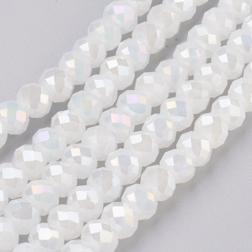 Crystal Glass Beads, Electroplated, Rondelle, Faceted, Opaque, AB,White, 6mm - BEADED CREATIONS