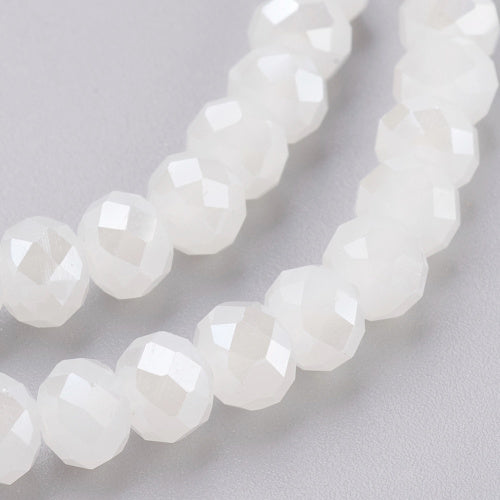 Crystal Glass Beads, Electroplated, Rondelle, Faceted, Opaque, AB,White, 6mm - BEADED CREATIONS