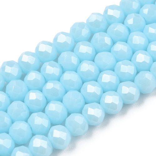 Crystal Glass Beads, Electroplated, Rondelle, Faceted, Opaque, Light Blue, Pearl Luster, 4mm - BEADED CREATIONS