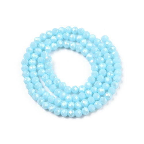 Crystal Glass Beads, Electroplated, Rondelle, Faceted, Opaque, Light Blue, Pearl Luster, 4mm - BEADED CREATIONS