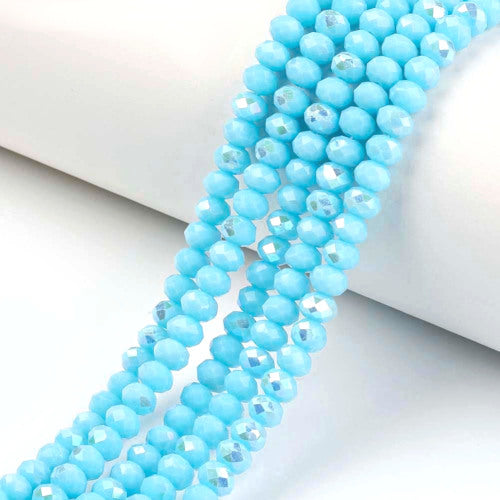 Crystal Glass Beads, Electroplated, Rondelle, Faceted, Opaque, Sky Blue, Half AB Plated, 4mm - BEADED CREATIONS